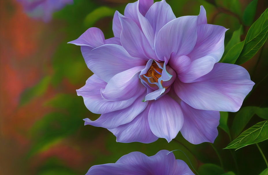 Vivid Purple Dahlia with Delicate Petals and Green Leaves