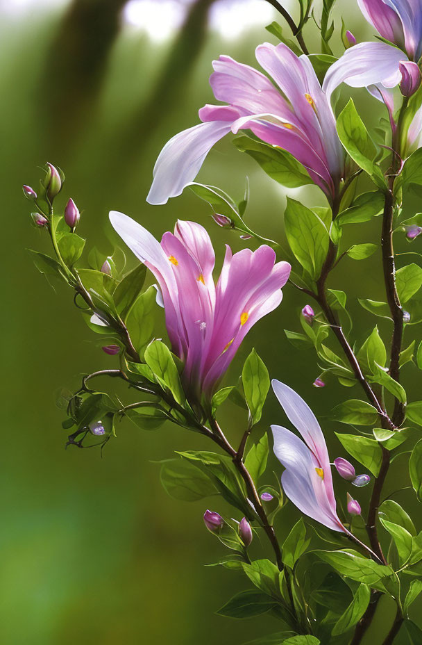 Detailed Vertical Image of Light Purple Lilies in Full Bloom