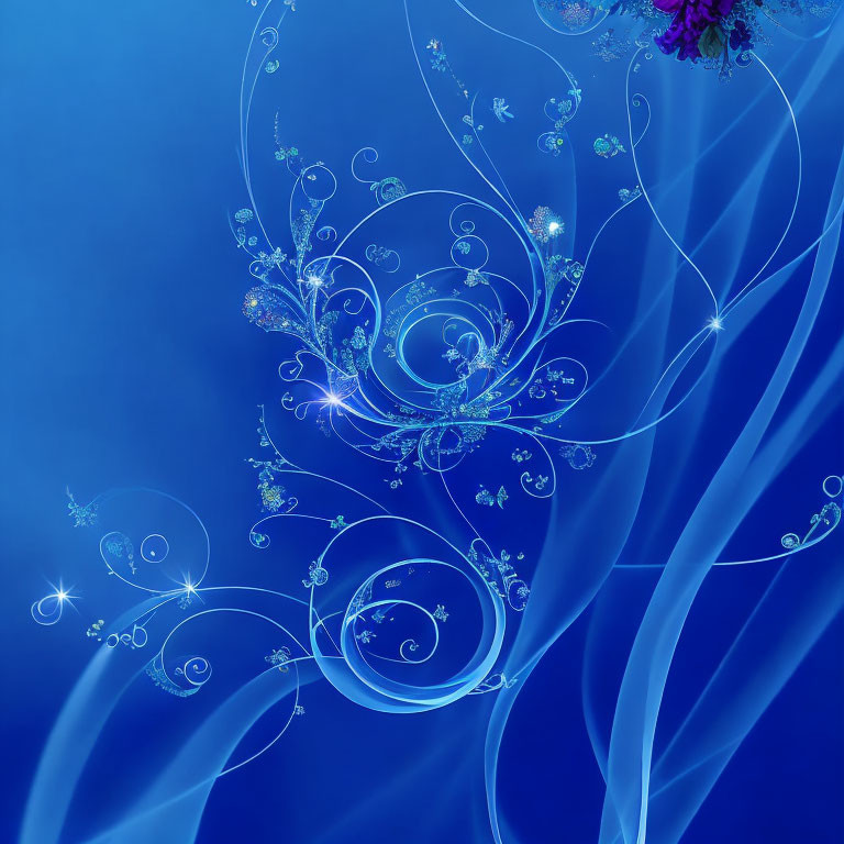 Swirling floral patterns on mystical blue background