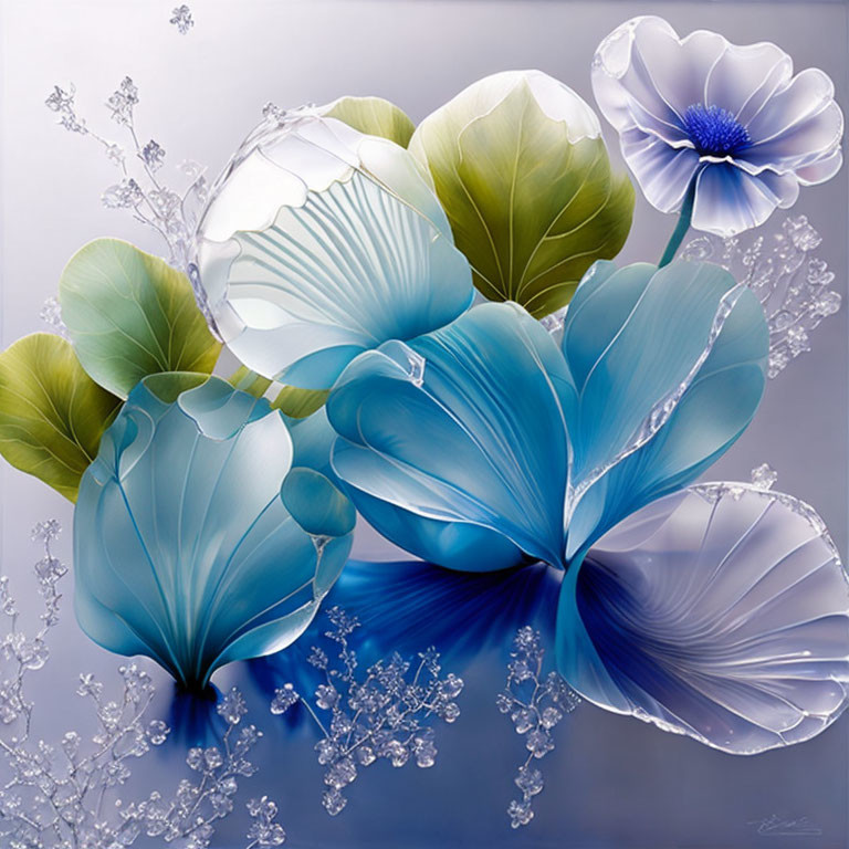 Translucent Blue Flowers in Digital Artwork