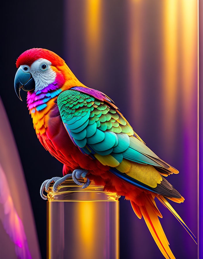 Colorful Parrot Perched Among Soft Multicolored Lights
