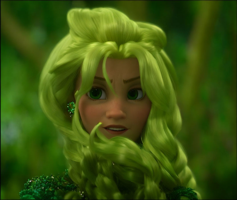 Blonde-Haired Animated Character with Green Eyes in Green Background
