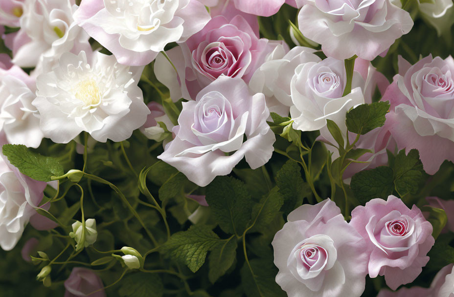 Delicate Pink and White Roses Against Soft Background
