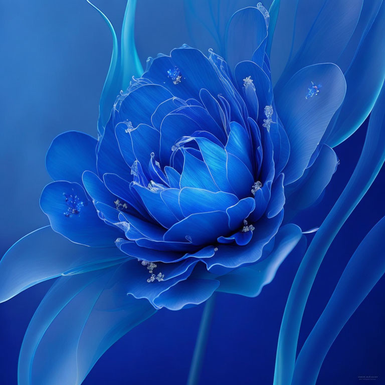 Vivid Blue Flower Unfurling on Monochromatic Background