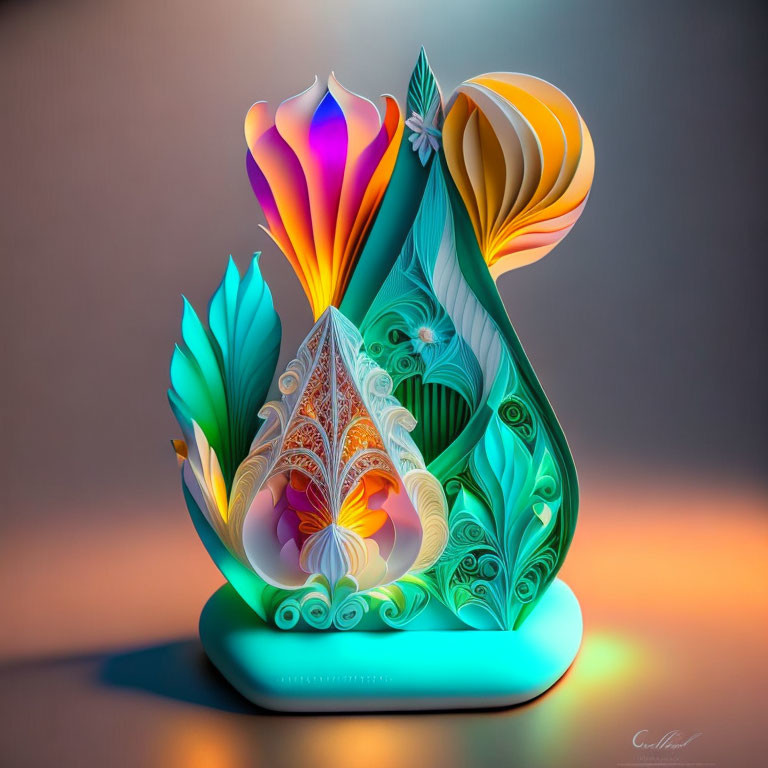 Intricate Paper Art Sculpture with Swirling Patterns and Leaf-like Shapes