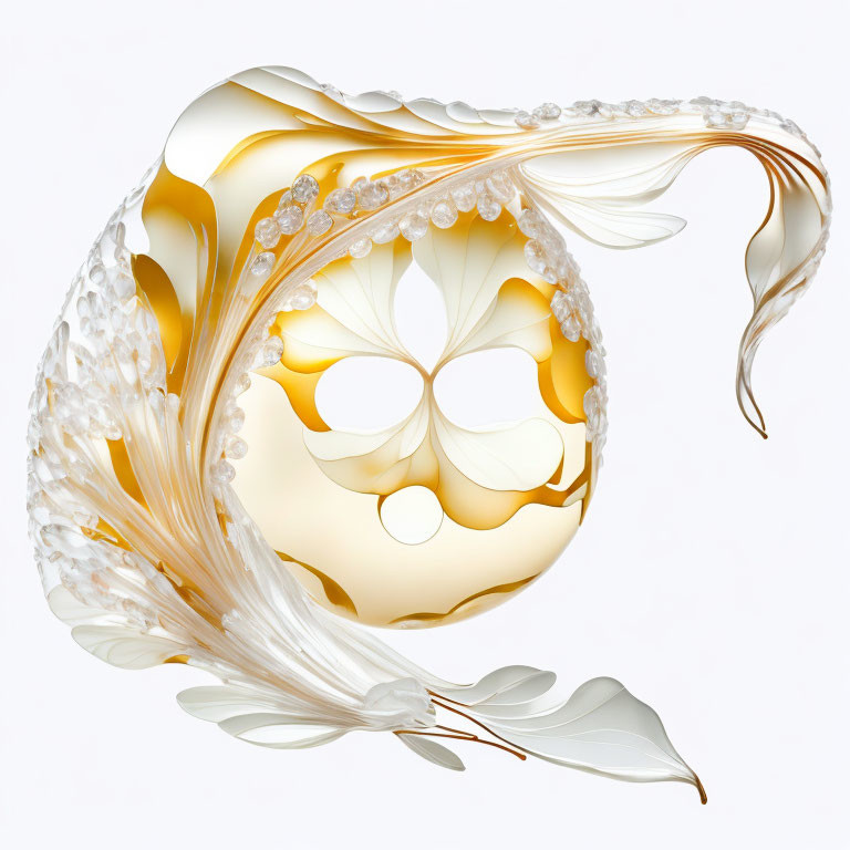 Golden Swirl Butterfly Motif with Pearl Details on White Background