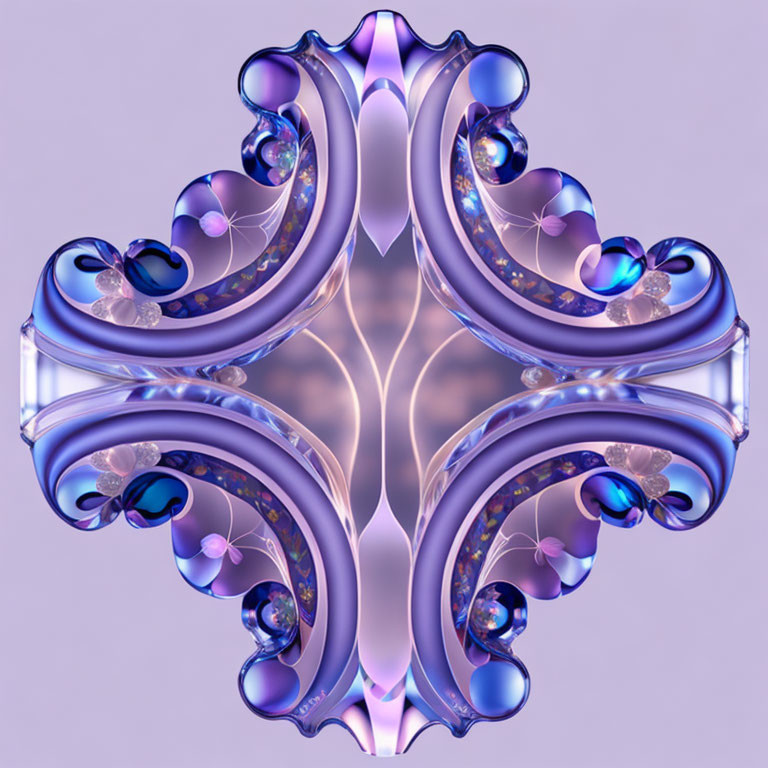 Symmetrical Fractal Design: Purple and Blue Shades, Ornate Curves