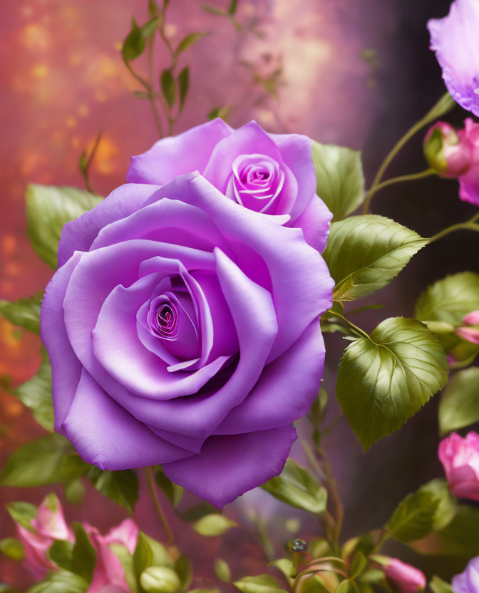 Vibrant Purple Roses in Full Bloom Against Soft-focus Background