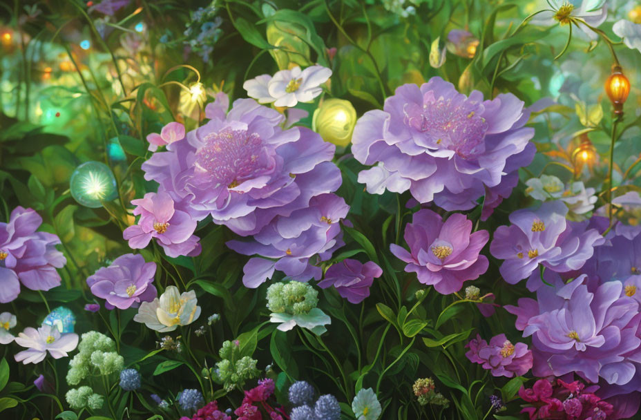 Purple Flowers and Fairy Lights Create Enchanting Atmosphere