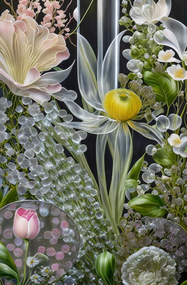Detailed Floral Arrangement on Dark Background
