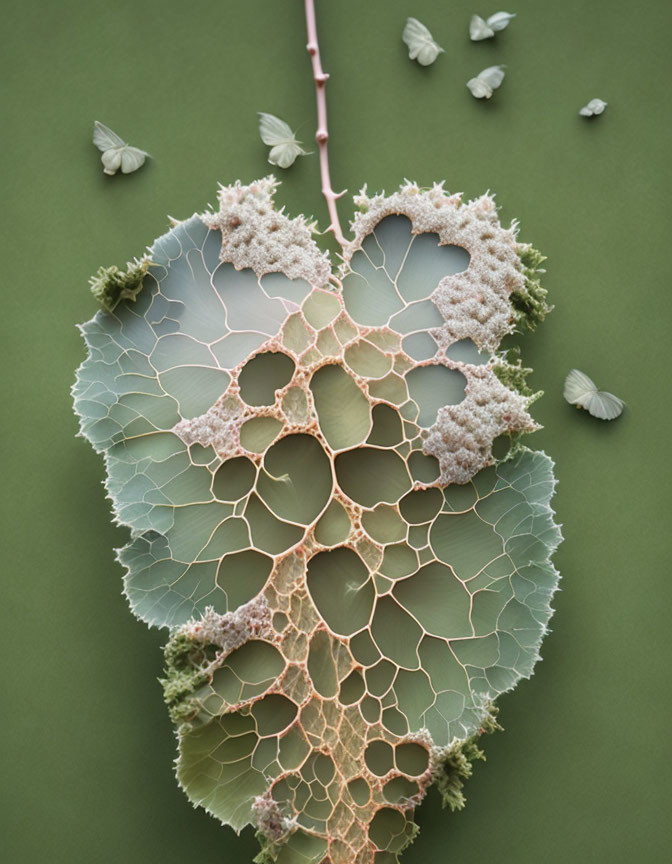 Detailed Skeleton Leaf on Green Background with Vein Patterns