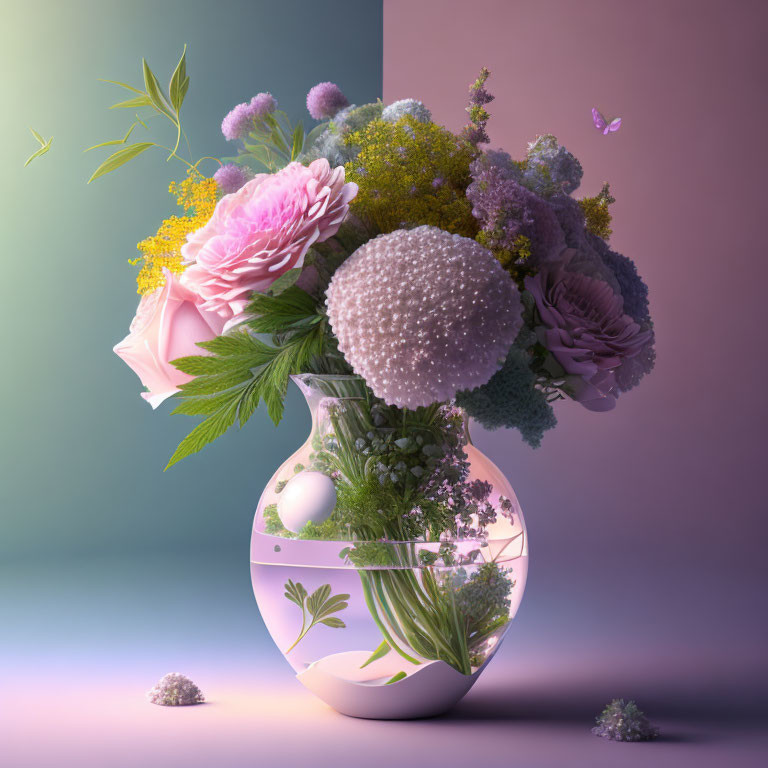 Diverse Flower Arrangement in Elegant Vase