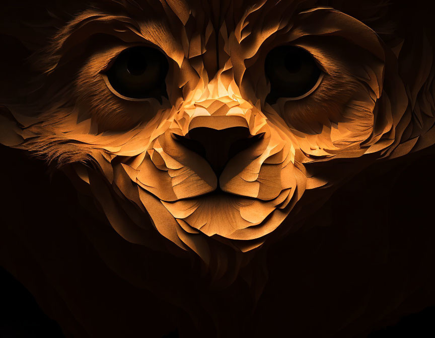 Detailed close-up illustration of a lion's face with warm amber glow