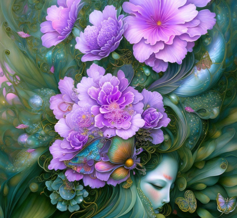 Mystical female figure in vibrant floral setting