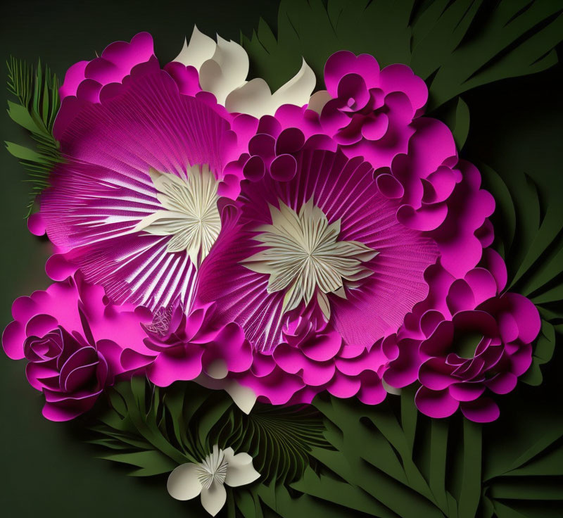 Layered Pink and White Paper Flowers on Dark Green Background