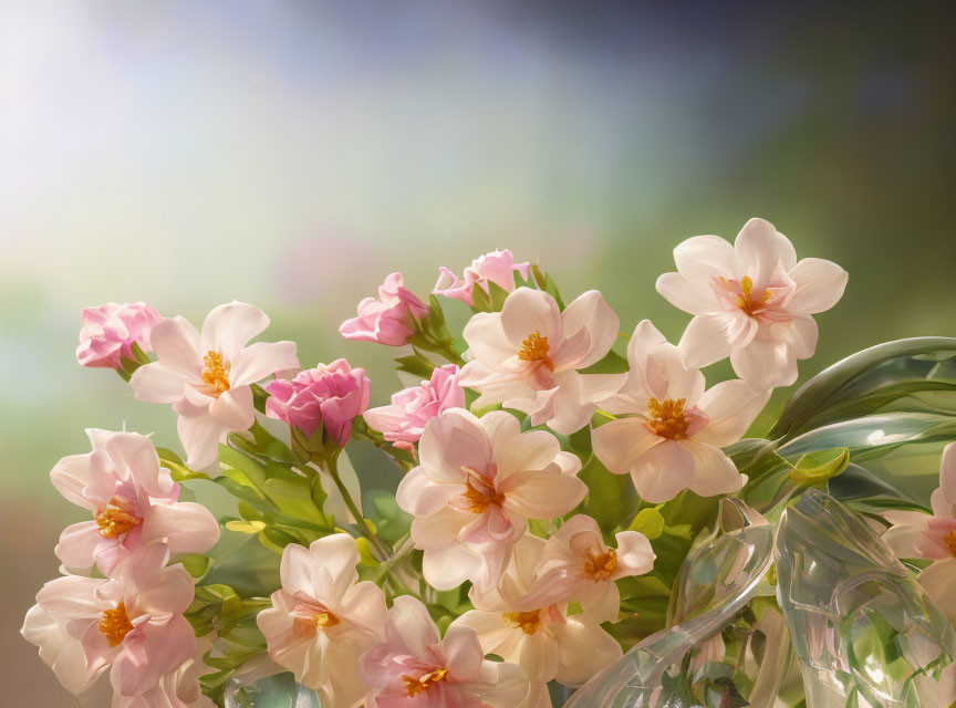 Pale Pink Flower Bouquet on Soft-focus Pastel Background