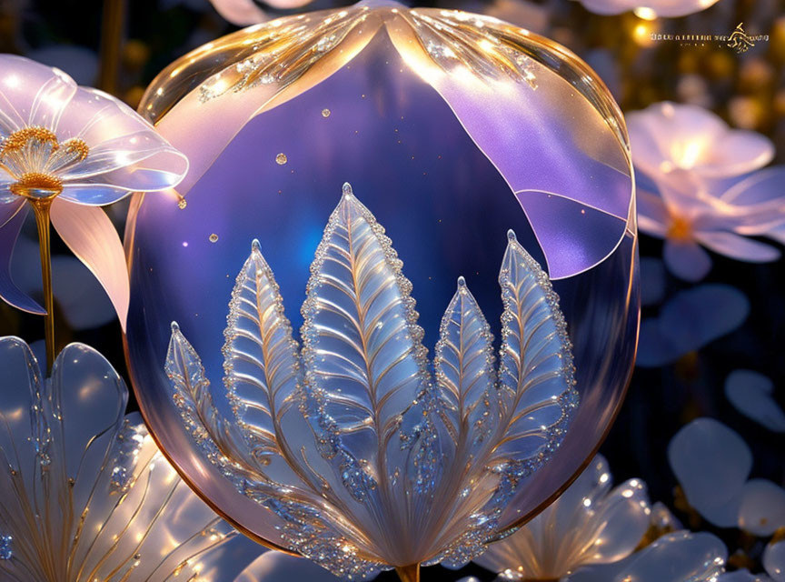 Intricate Gold Leaf Glass Bauble Among White Flowers