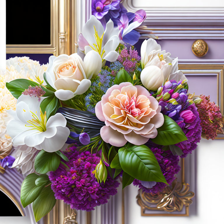 Colorful Floral Arrangement with Roses, Lilies, and Various Flowers on Display