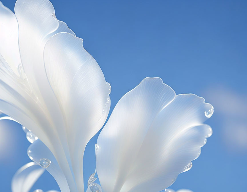 White Flowers with Water Droplets on Blue Sky