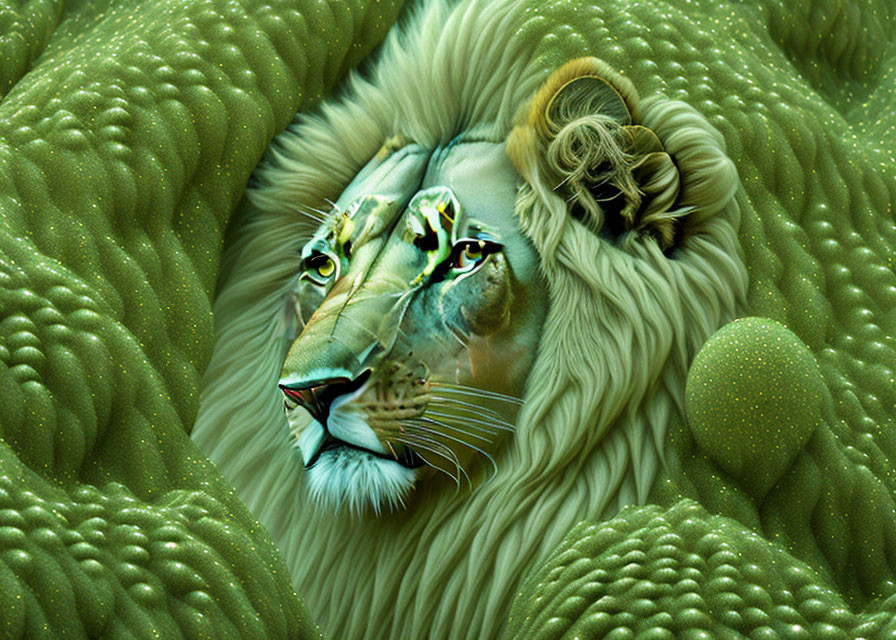 Abstract lion's head on textured green background