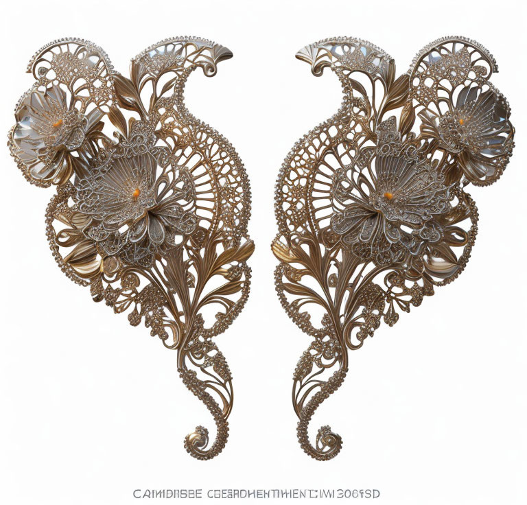 Filigree angel wings with intricate floral patterns in metallic finish