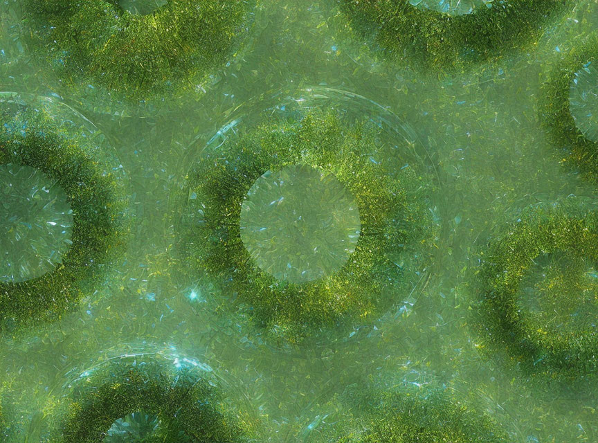 Green Textured Abstract Pattern with Overlaid Transparent Circles