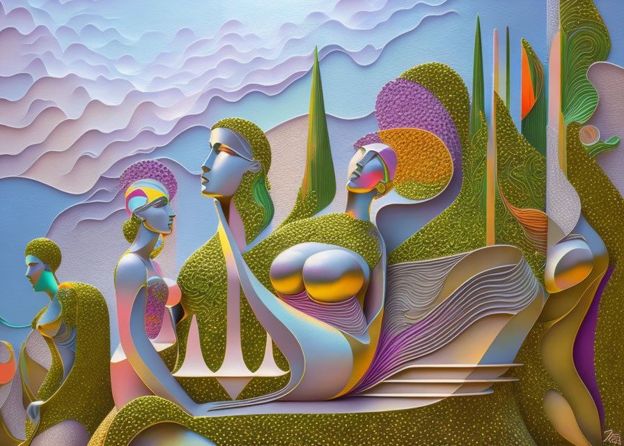 Colorful Abstract Art: Stylized Figures & Nature Shapes