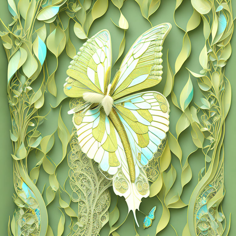 Colorful Paper Butterfly Artwork with Green and Yellow Patterns