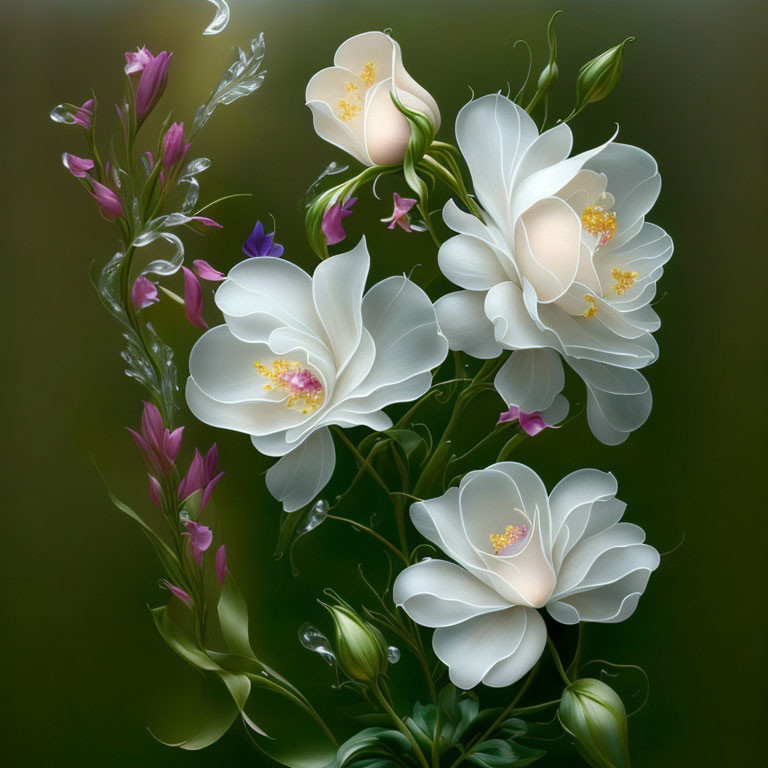 Realistic white and pink flowers in digital art piece