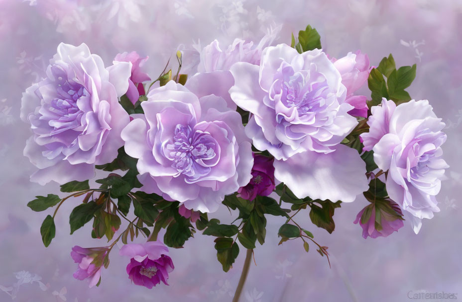 Soft Purple Roses Bouquet with Dreamy Floral Background