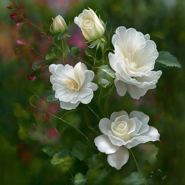 Realistic white roses digital painting on soft bokeh background
