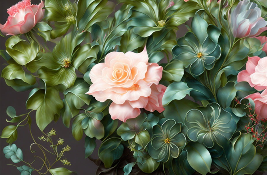 Digital Floral Arrangement with Peach-Colored Rose and Soft Lighting