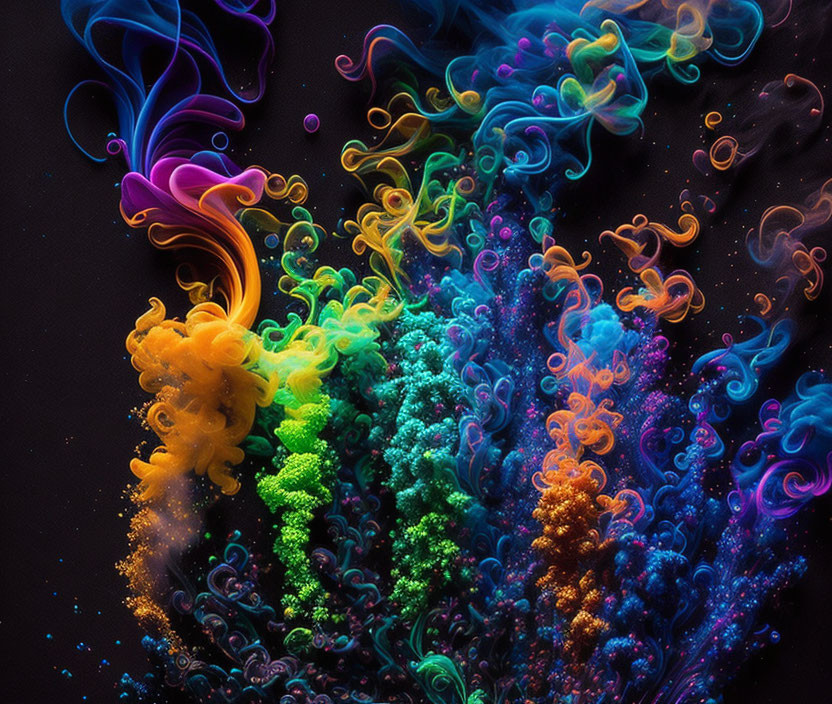 Abstract Multicolored Swirls on Black Background