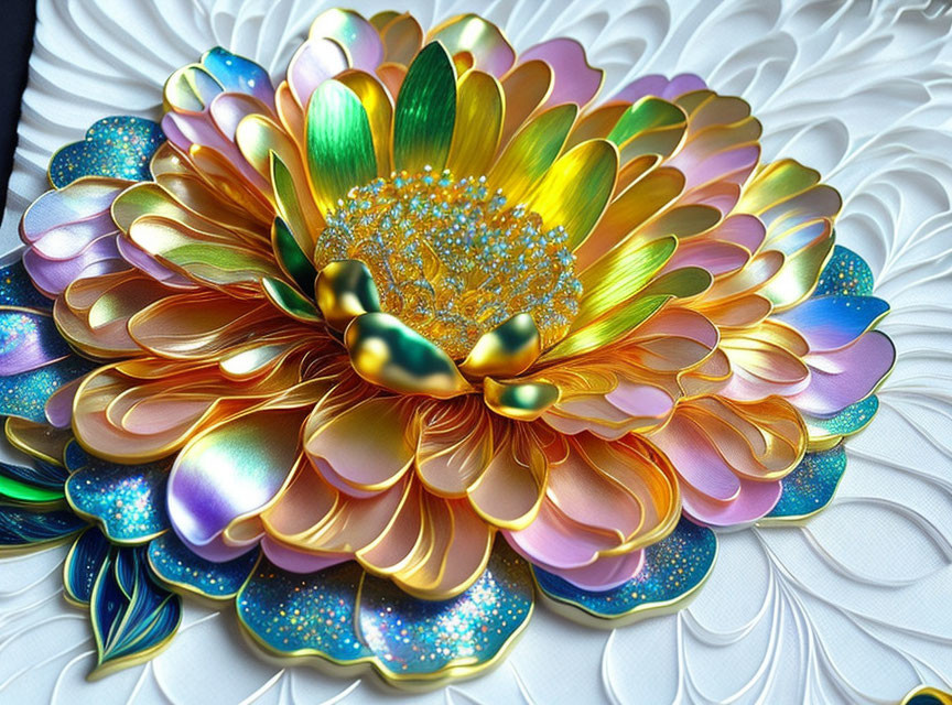 Colorful Metallic Flower Sculpture with Intricate Petal Detailing