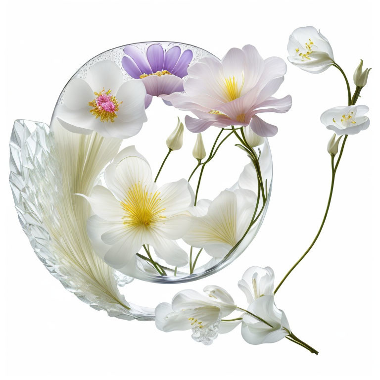Translucent flower loop with white, purple, and yellow blossoms