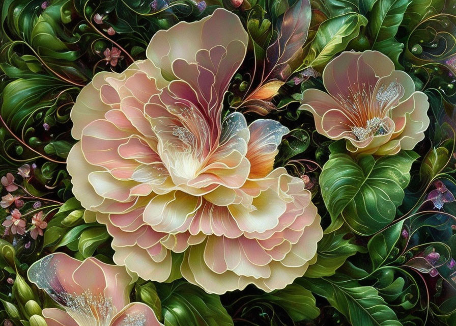 Colorful digital artwork of vibrant flowers against dark background