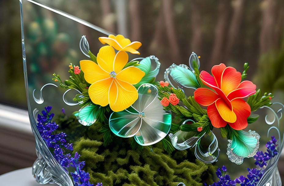 Colorful Flowers and Bubbles in Lifelike Digital Art