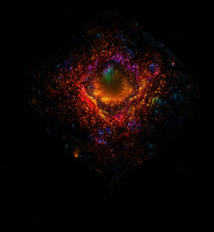 Vibrant fractal pattern with intricate swirls on dark background