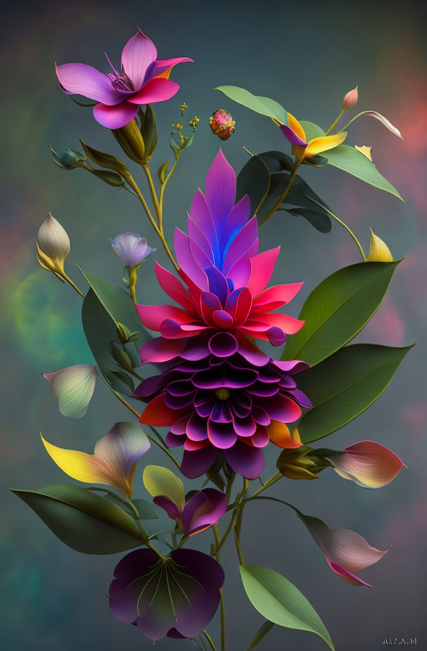 Colorful Stylized Floral Arrangement on Gradient Background