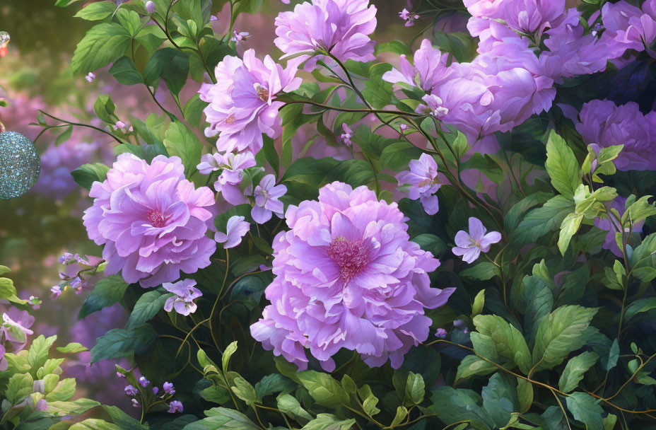 Vibrant Purple Peonies in Full Bloom Amidst Lush Garden