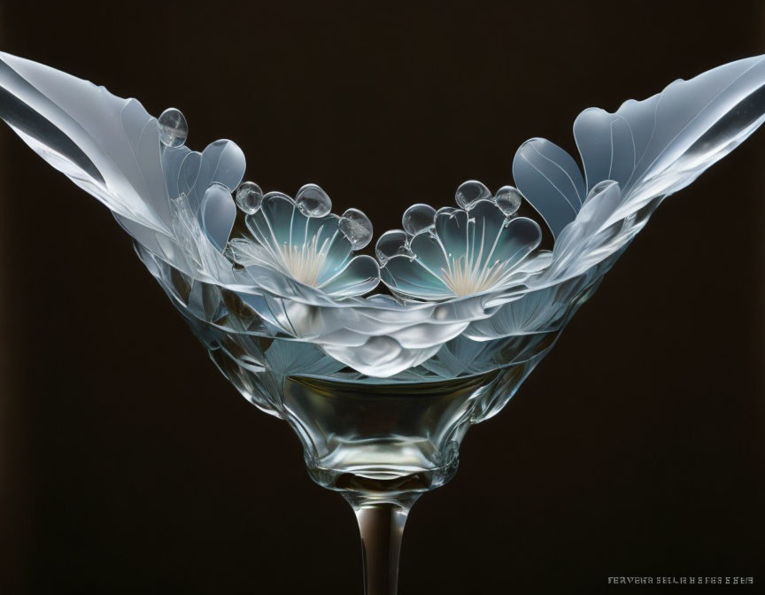 Delicate patterned glass with softly illuminated bubbles in flower shape