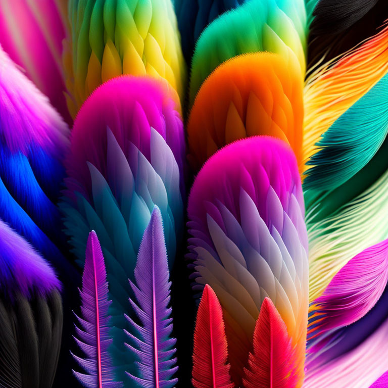 Colorful feather pattern with bright hues and intricate textures