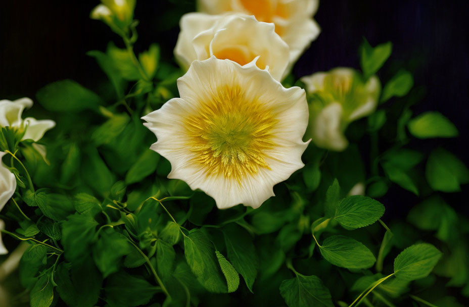 Yellow and White Flowers with Gradient on Dark Background