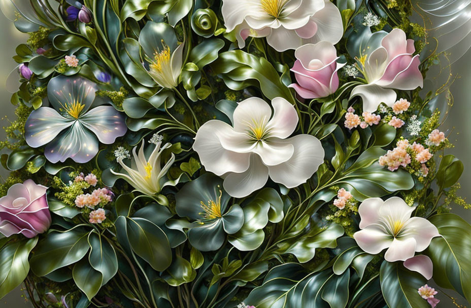 Vibrant digital illustration of lush floral arrangement