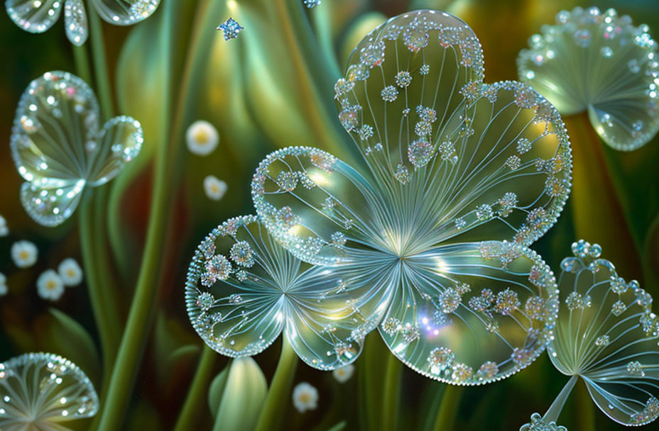 Luminescent fractal jellyfish digital artwork in deep-sea backdrop