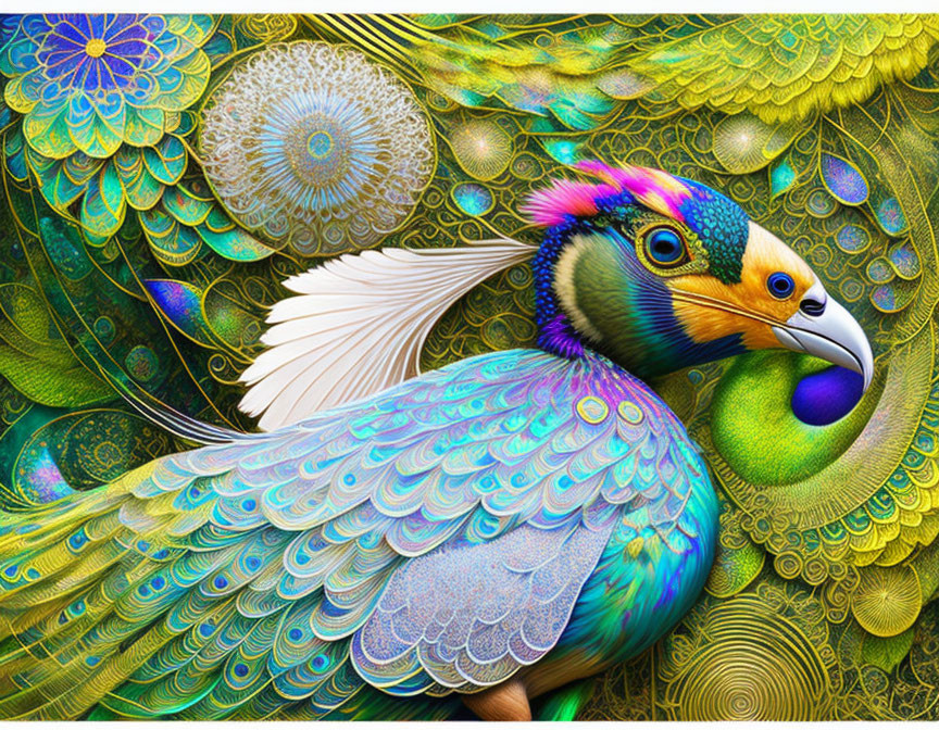 Colorful Peacock Digital Art with Intricate Patterns and Vibrant Feathers