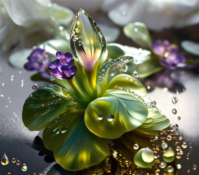 Vibrant flower with dew drops on soft-focus background