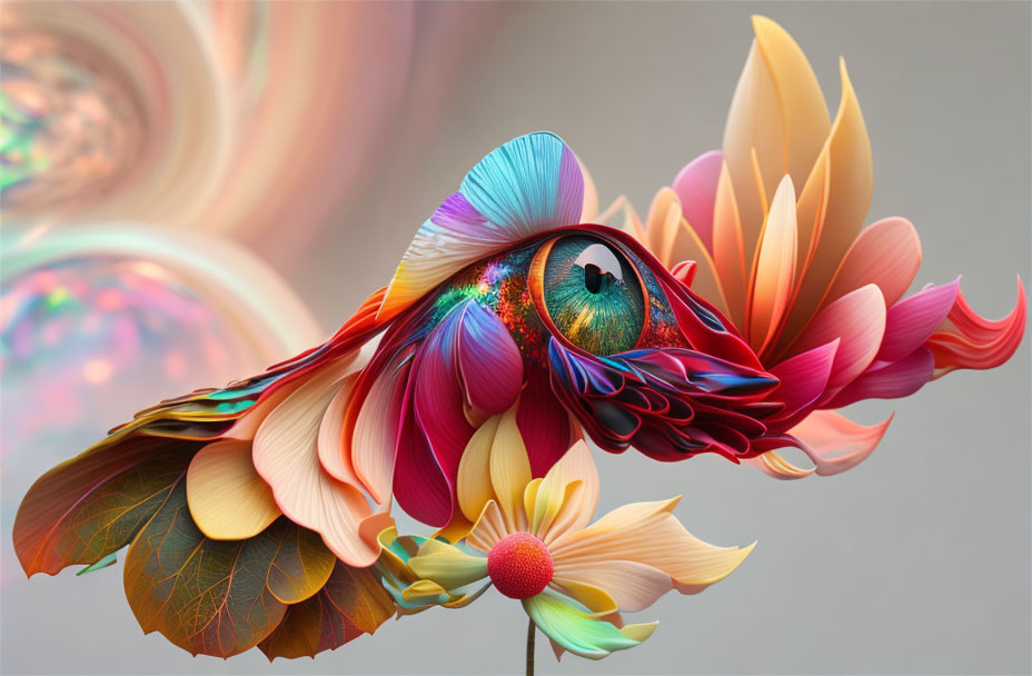 Colorful Stylized Bird Artwork with Floral Elements