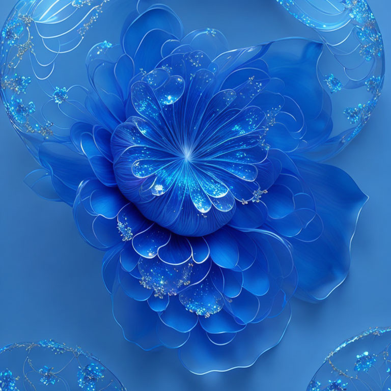 Stylized blue flower digital artwork with luminous petals