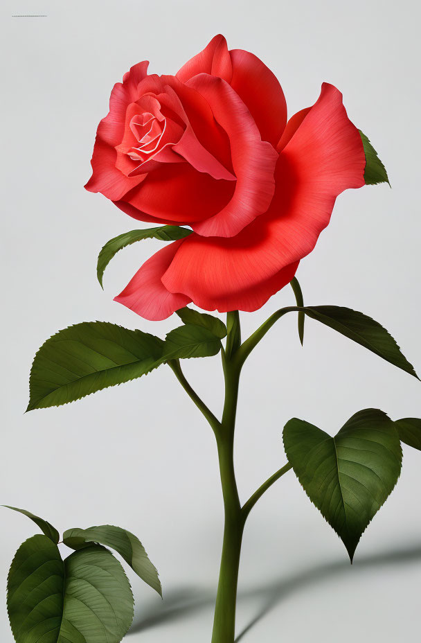 Vibrant Red Rose with Large Petals on Light Background